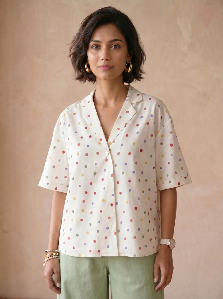 POLKA DOT SINGLE BUTTON SHIRT