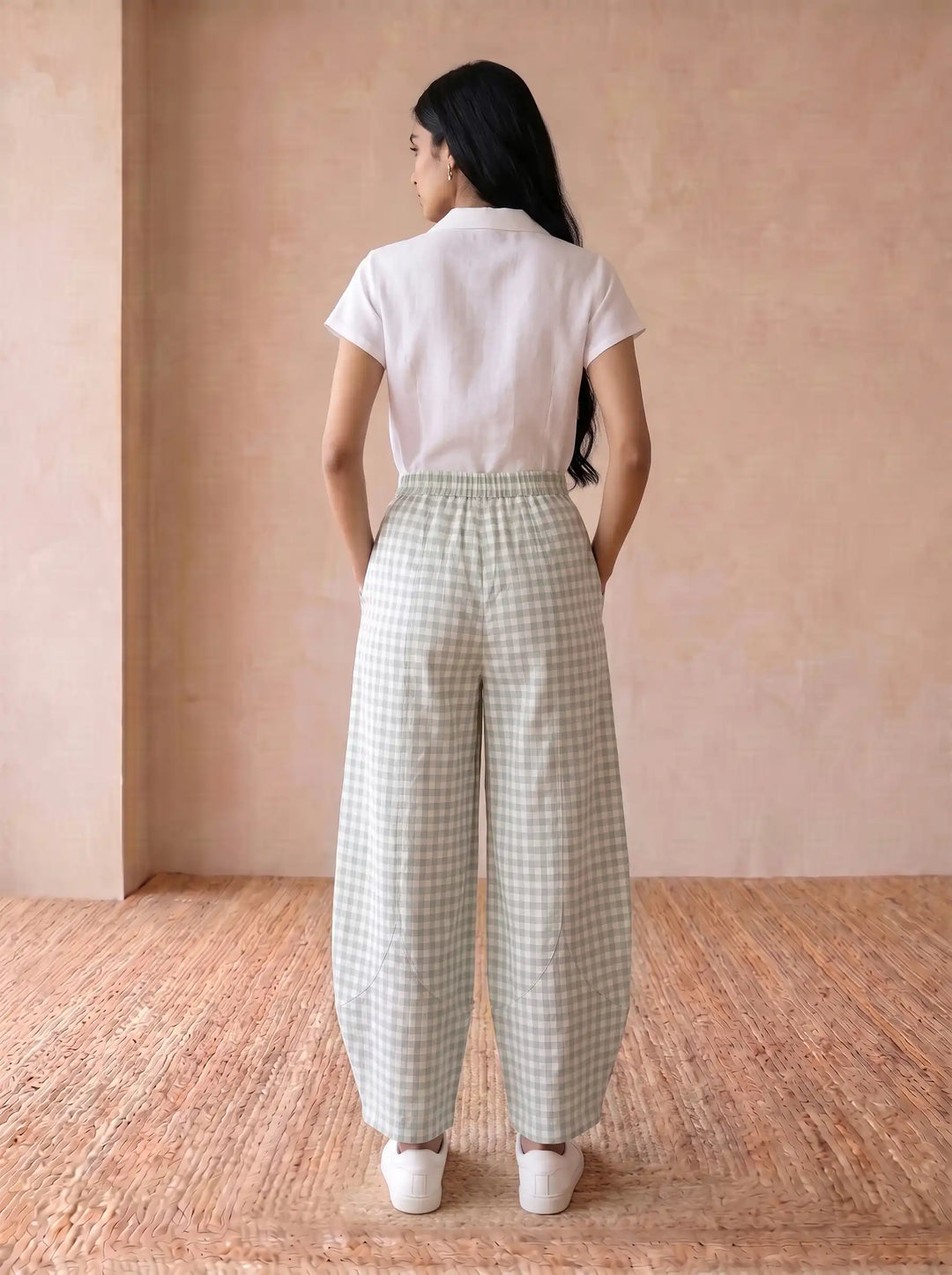 Pastel green Check Pants