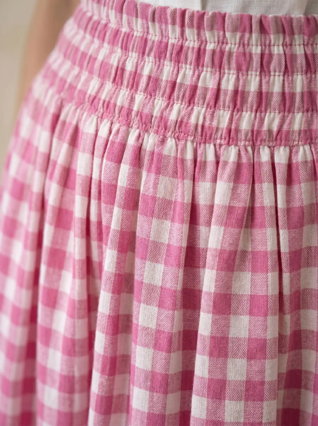 linen skirt in pink checks