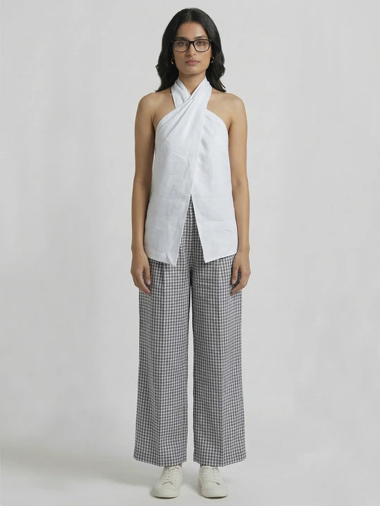 WHITE LINEN TIE-UP TOP