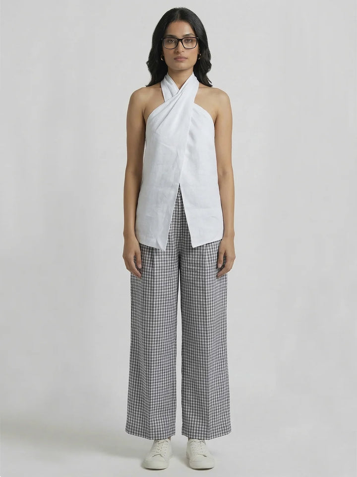 WHITE LINEN TIE-UP TOP