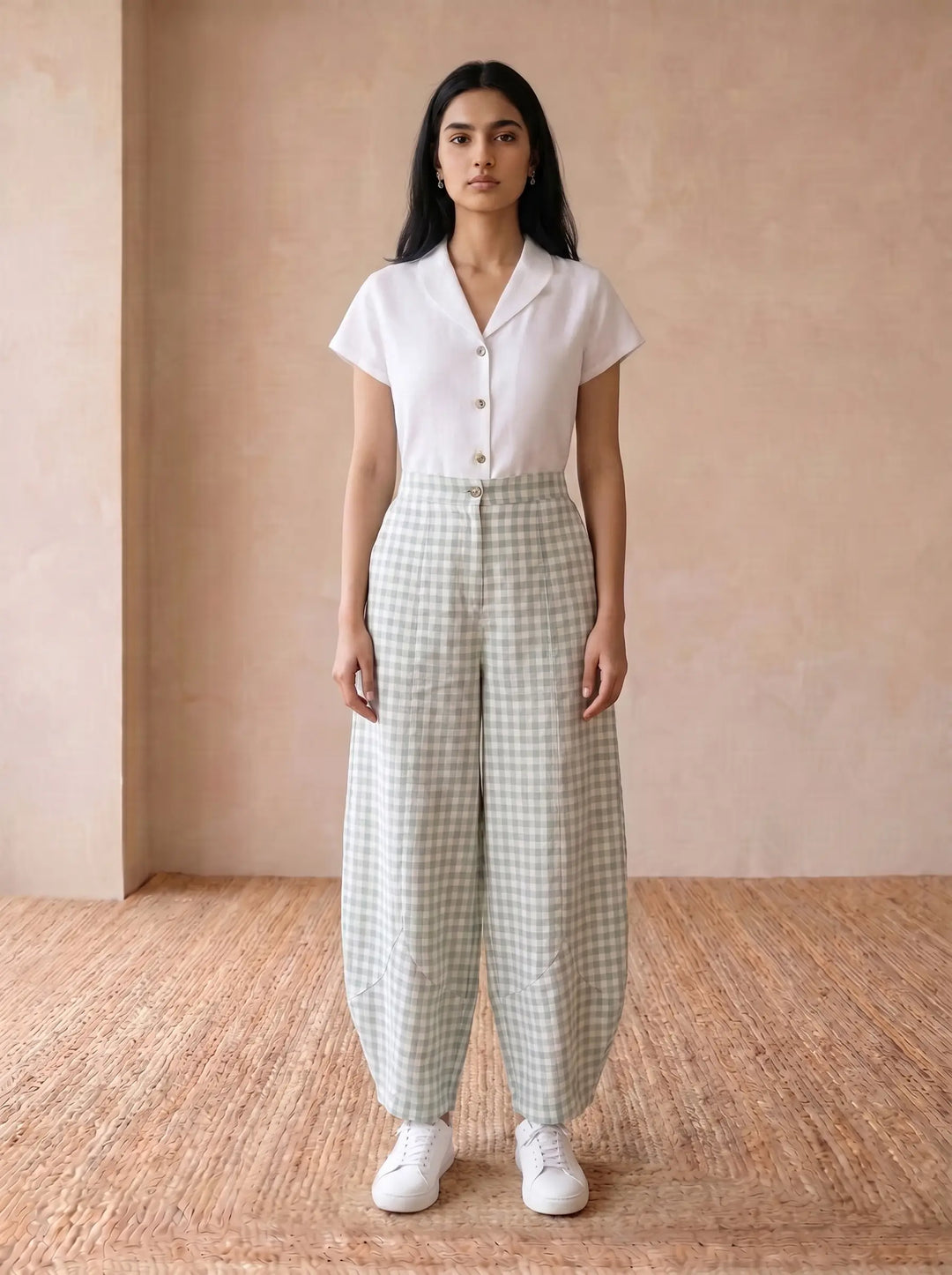 Pastel green Check Pants