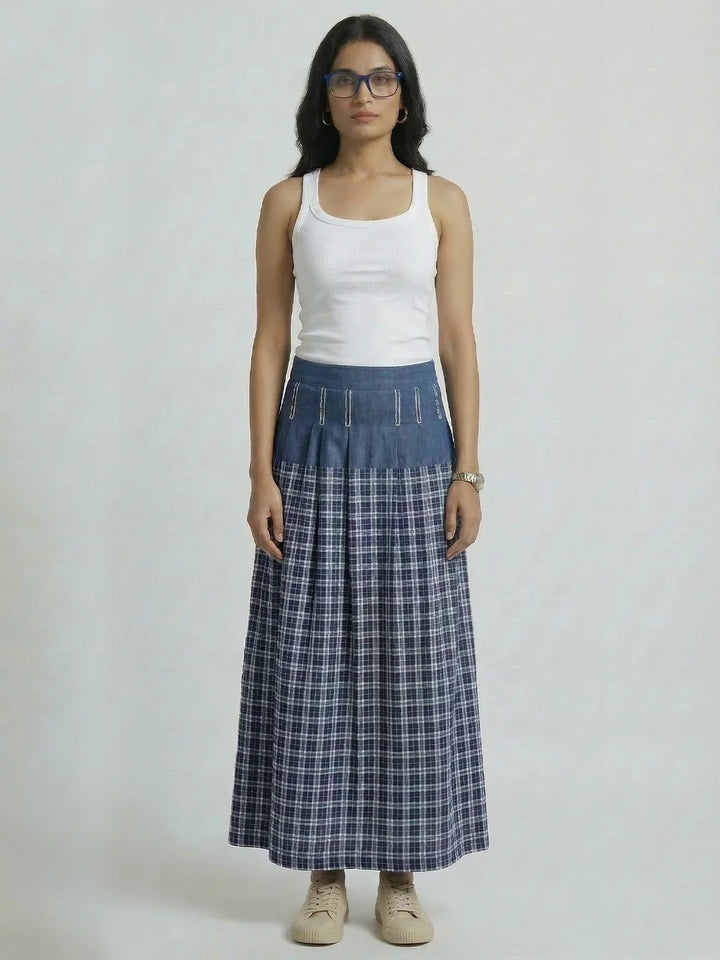 SKIRT WITH DENIM/CHECKS