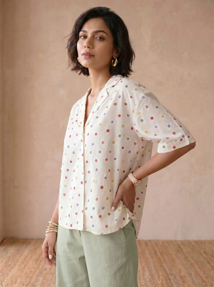 POLKA DOT SINGLE BUTTON SHIRT