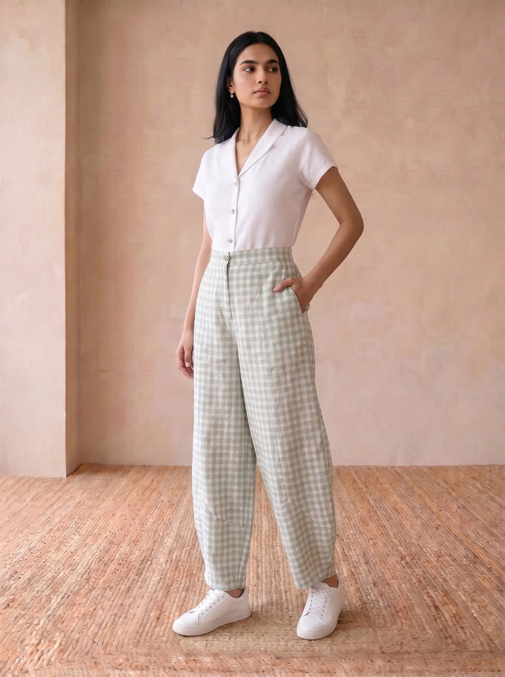 Pastel green Check Pants