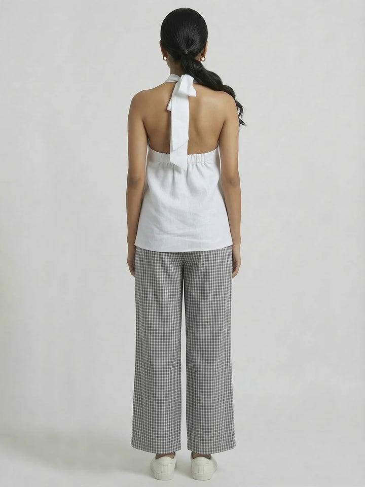 WHITE LINEN TIE-UP TOP