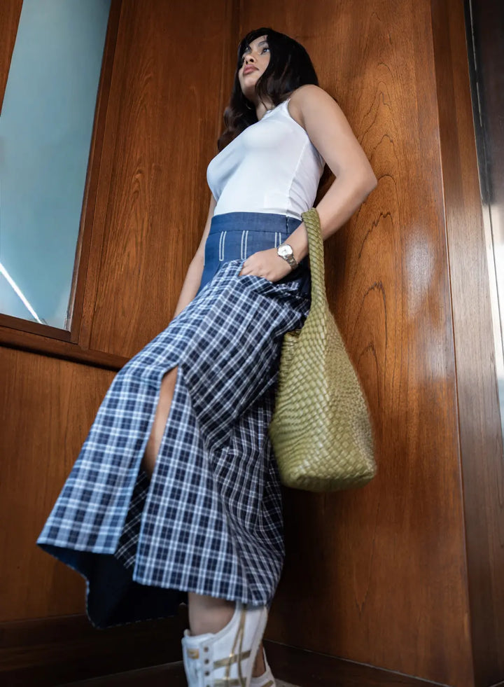 SKIRT WITH DENIM/CHECKS