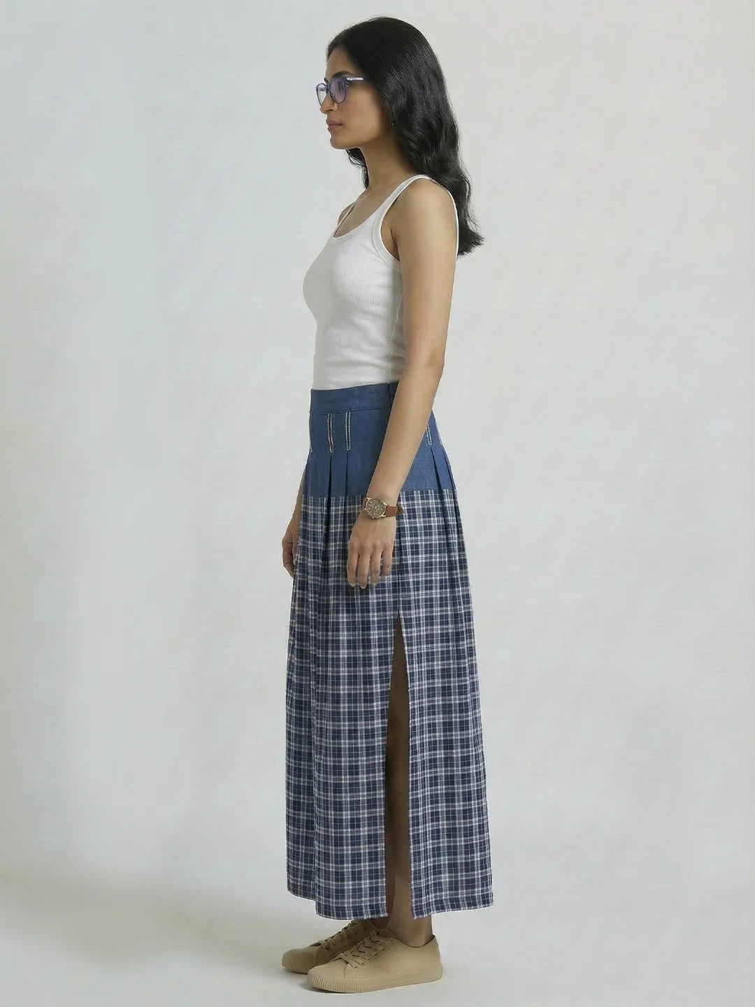 SKIRT WITH DENIM/CHECKS