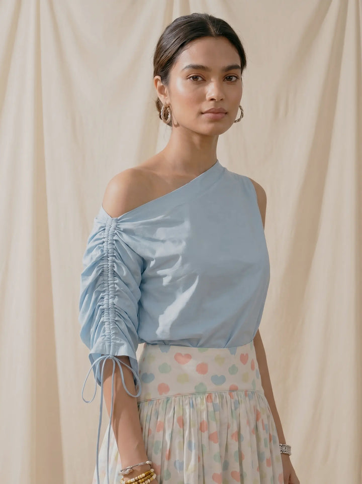 BLUE DROP SHOULDER TOP