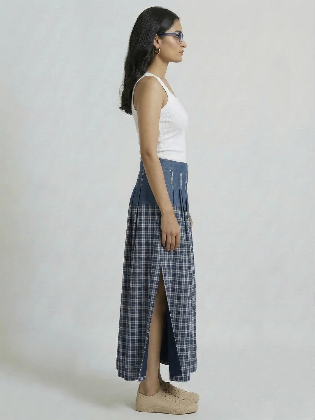 SKIRT WITH DENIM/CHECKS