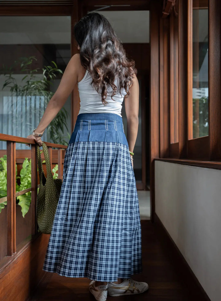 SKIRT WITH DENIM/CHECKS
