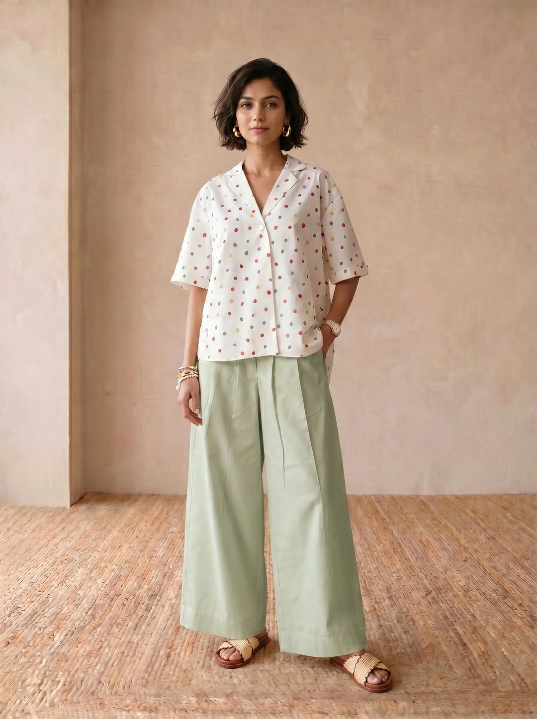 POLKA DOT SINGLE BUTTON SHIRT