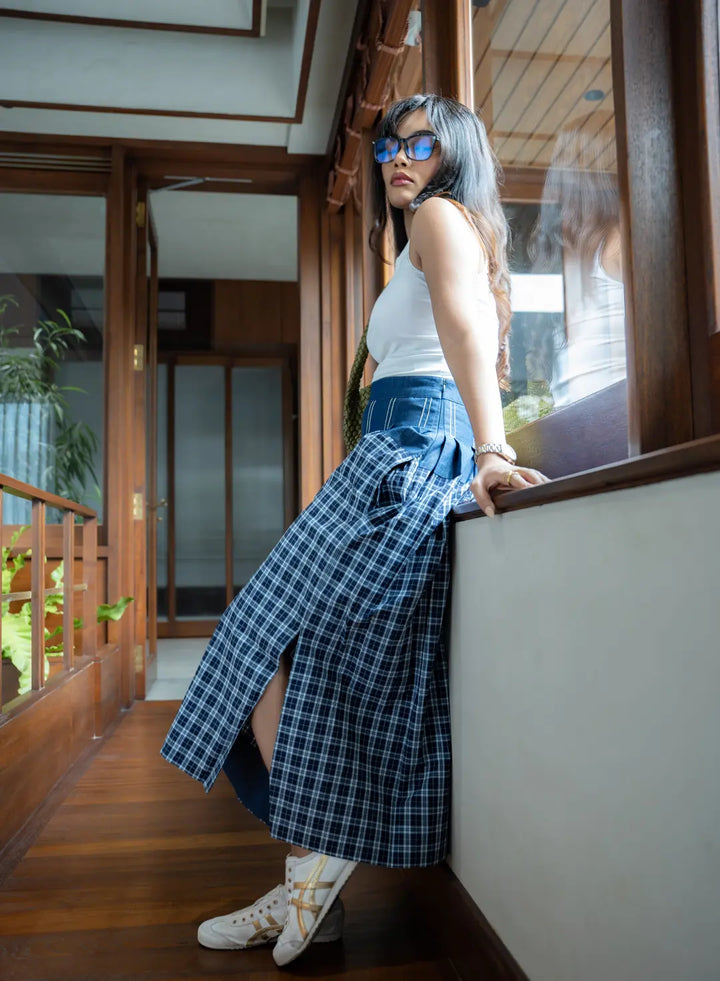 SKIRT WITH DENIM/CHECKS