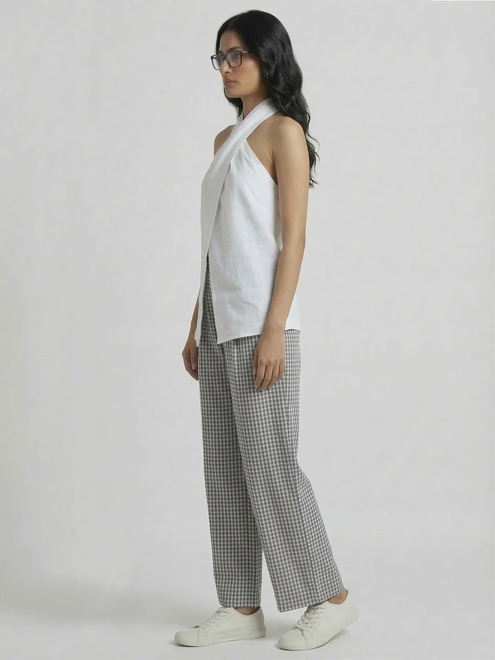 WHITE LINEN TIE-UP TOP