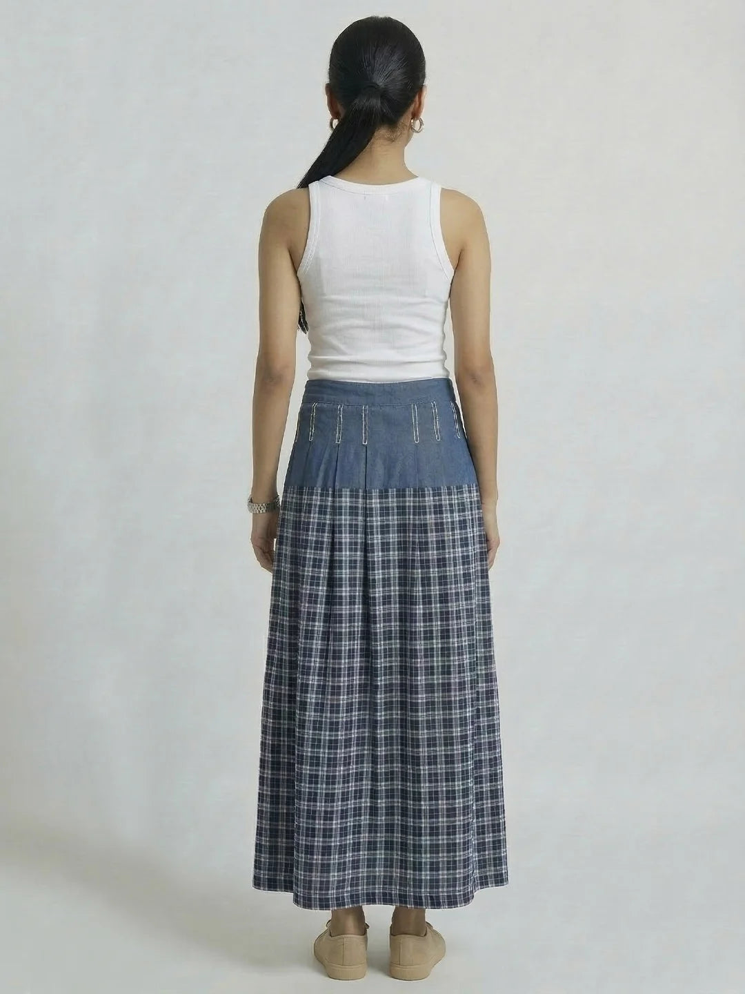 SKIRT WITH DENIM/CHECKS