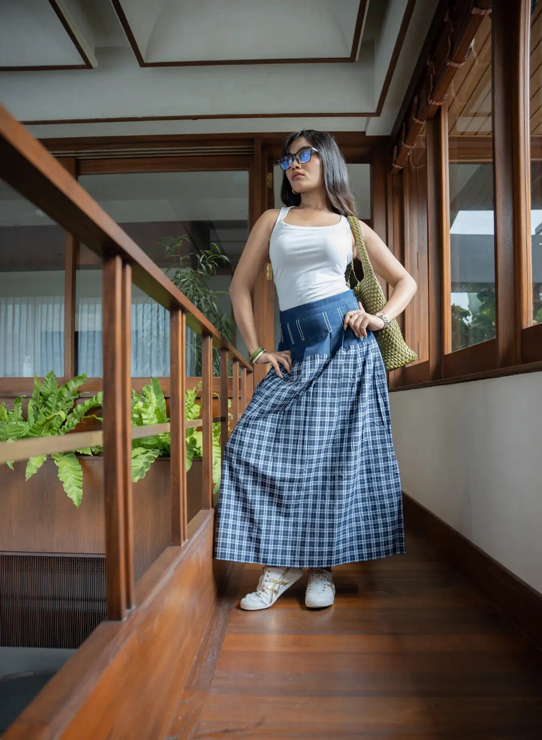 SKIRT WITH DENIM/CHECKS