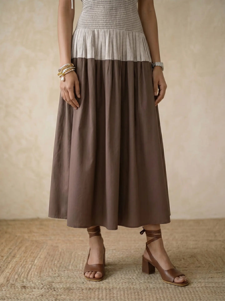 White & Brown One Shoulder Dress