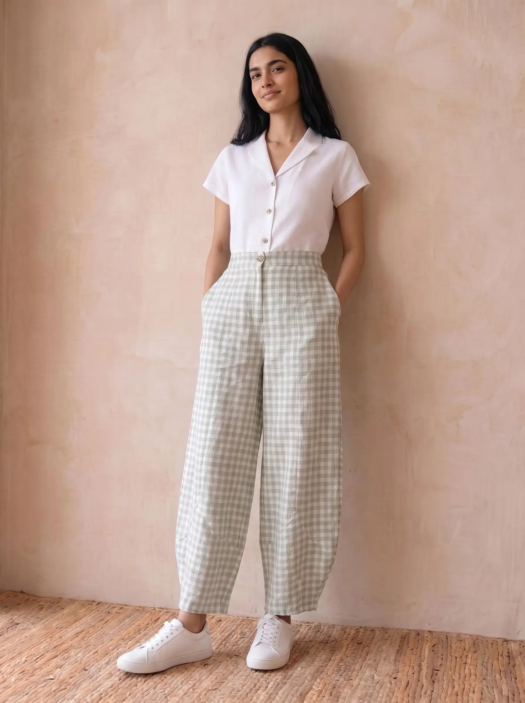 Pastel green Check Pants