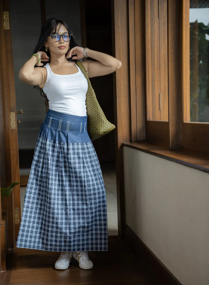 SKIRT WITH DENIM/CHECKS