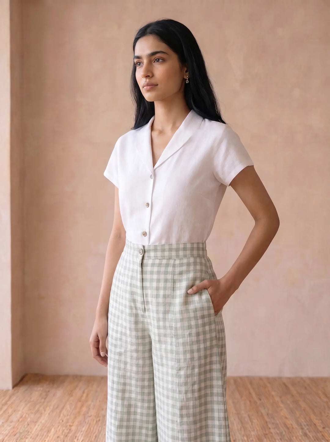 Pastel green Check Pants