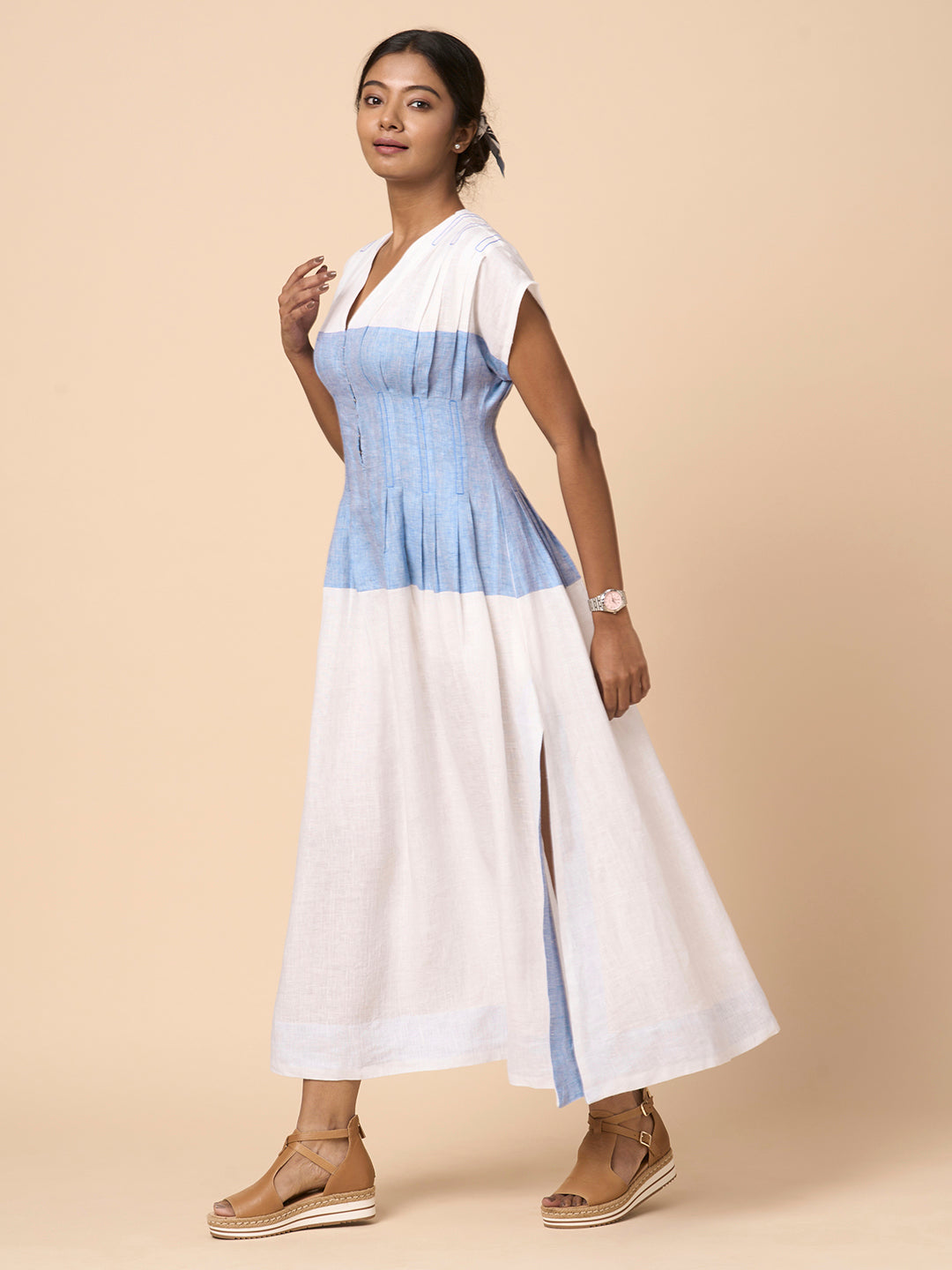Colour Block Linen - White/Blue