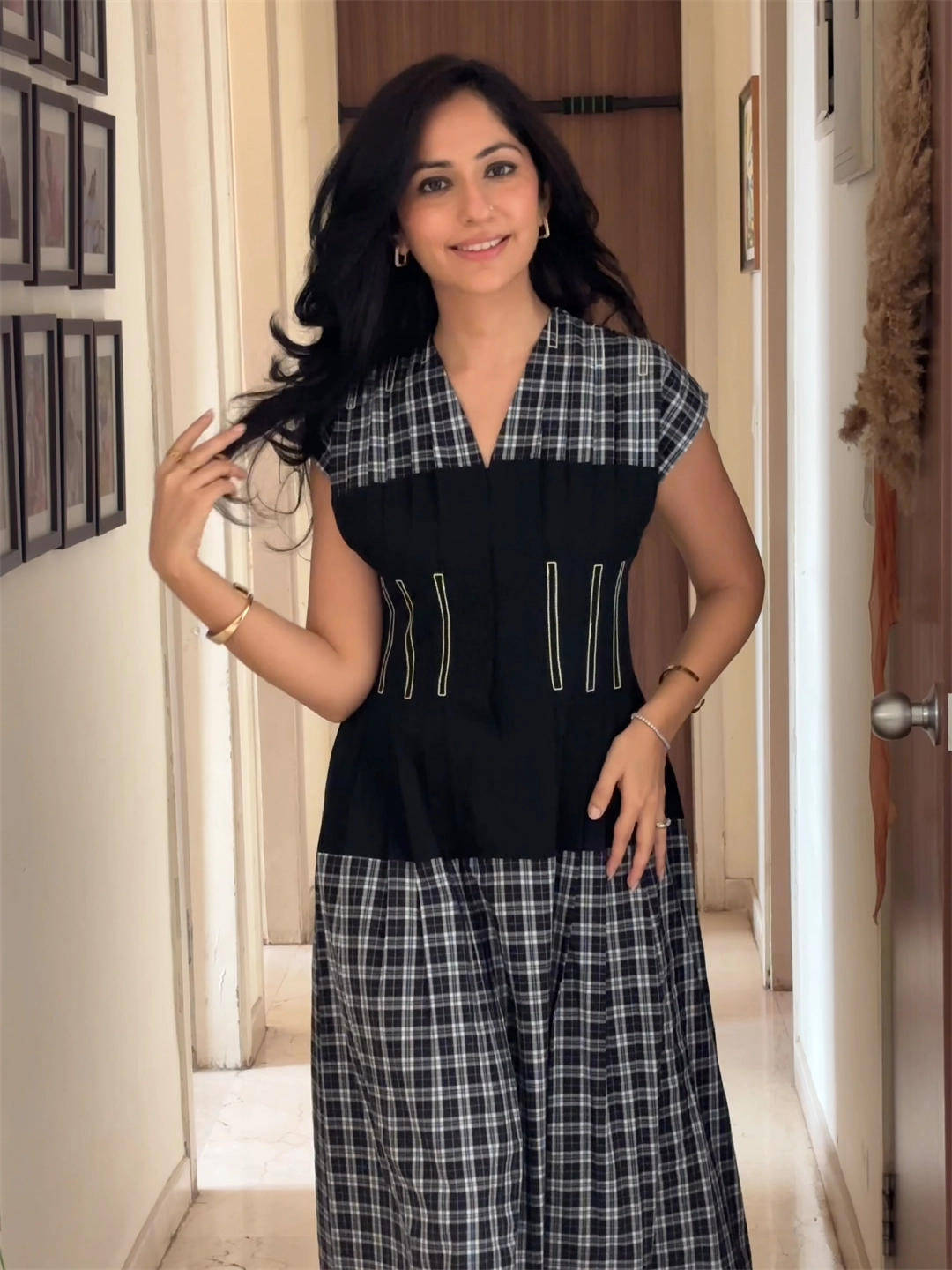 UNIFORM CHECKS WITH BLACK DENIM