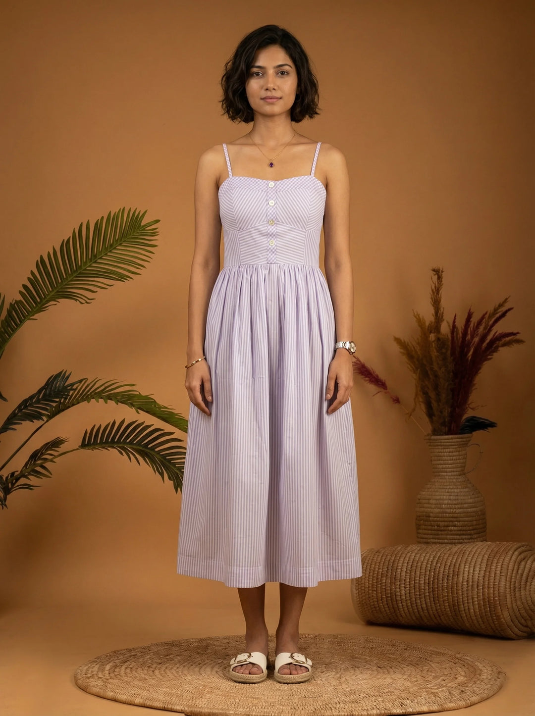 Checks and Stripe dress in Lavender