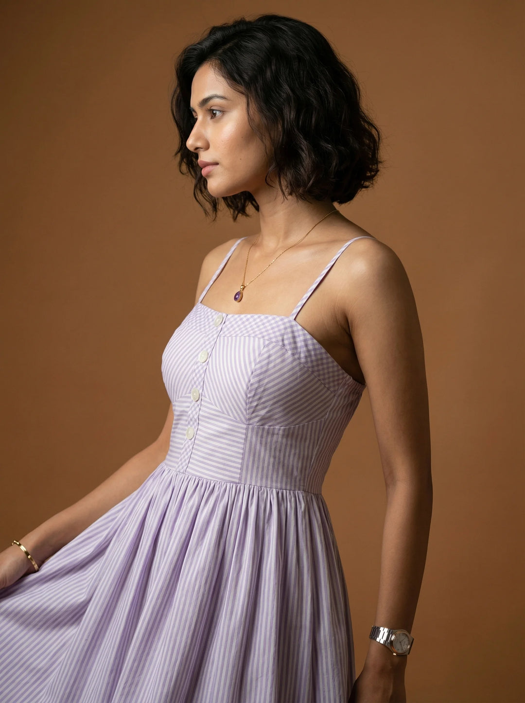 Checks and Stripe dress in Lavender