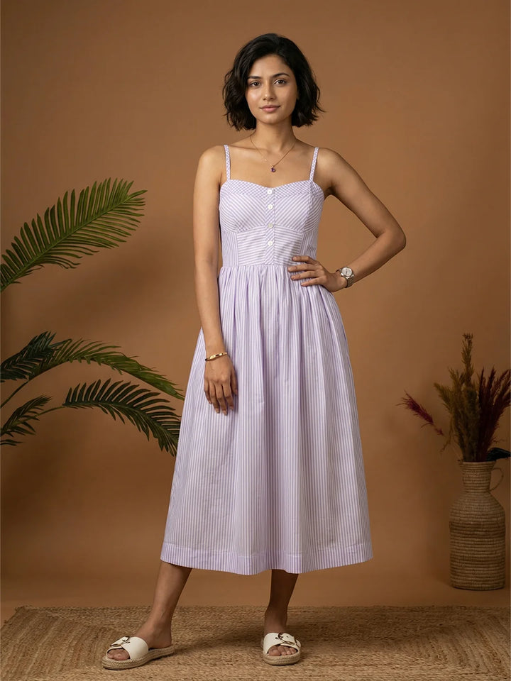 Checks and Stripe dress in Lavender