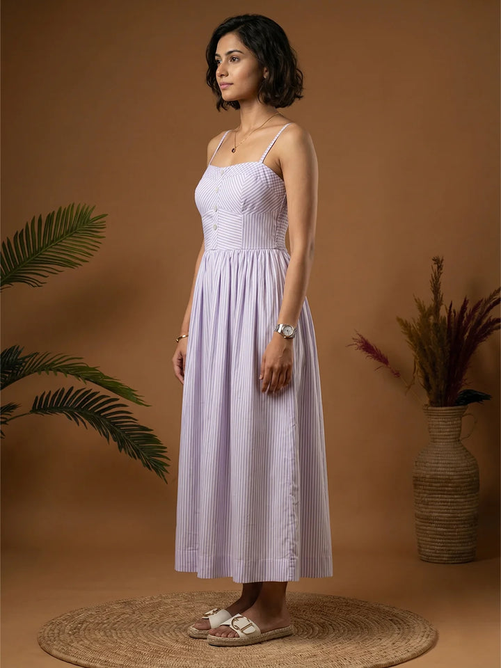 Checks and Stripe dress in Lavender