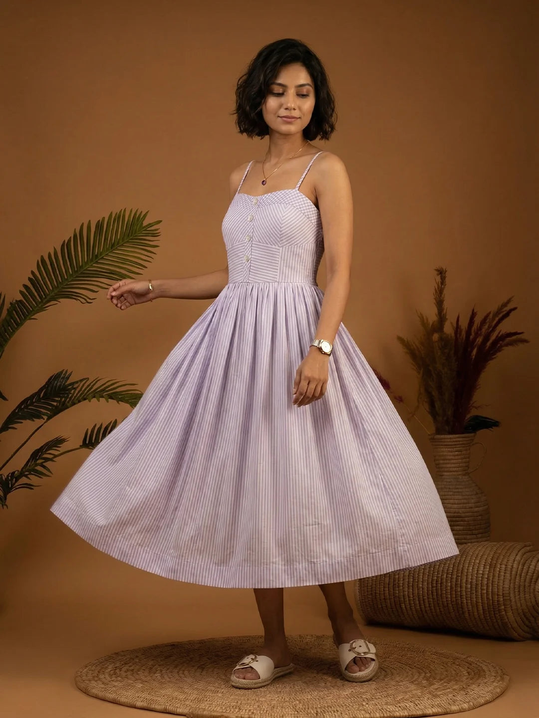 Checks and Stripe dress in Lavender