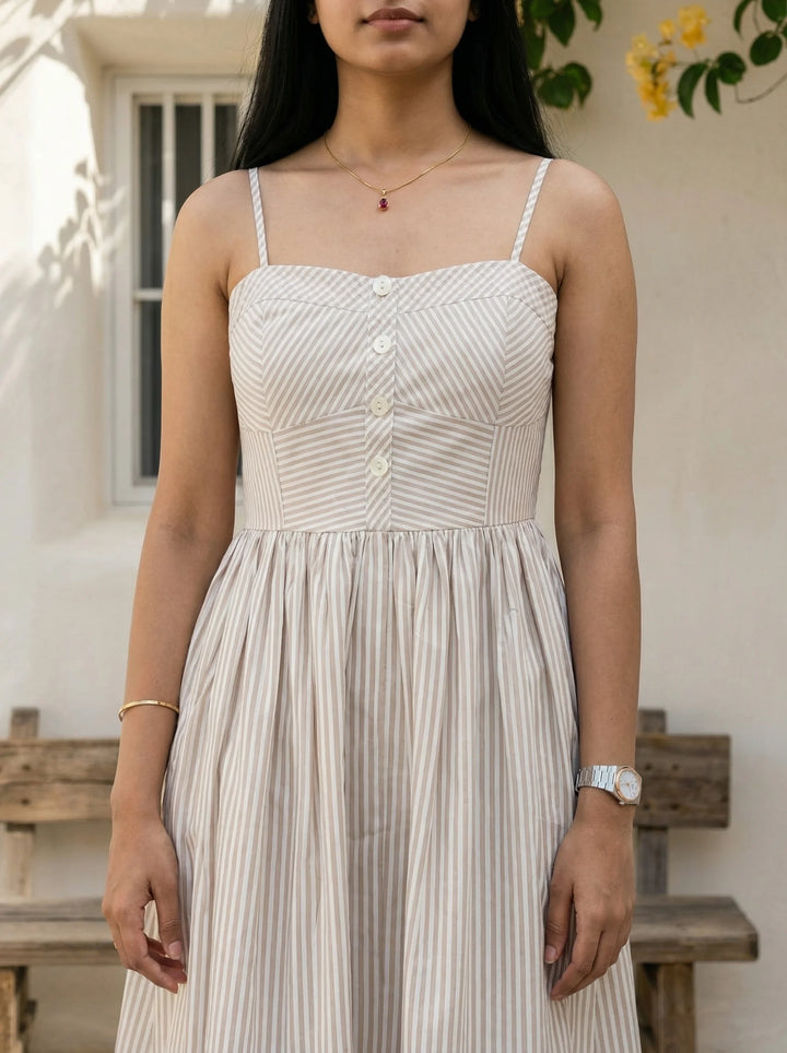 Checks and Stripe dress in Caramel