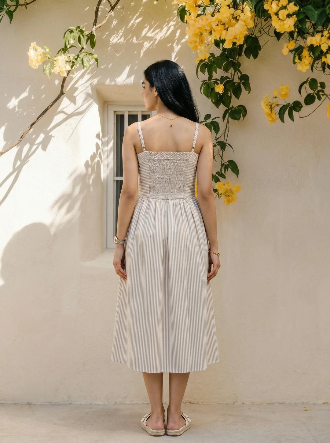 Checks and Stripe dress in Caramel