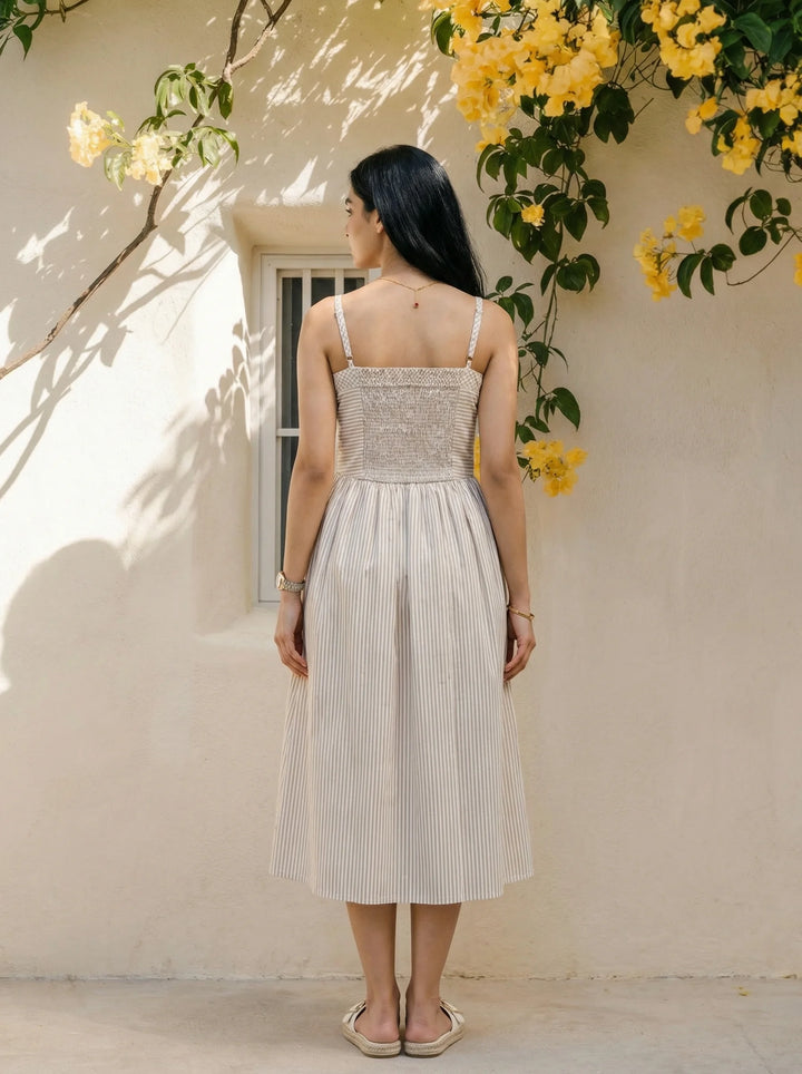 Checks and Stripe dress in Caramel