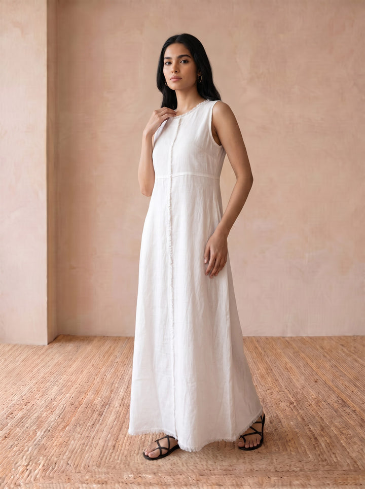 LONG MAXI DRESS WITH BACK TIE-UP /  White