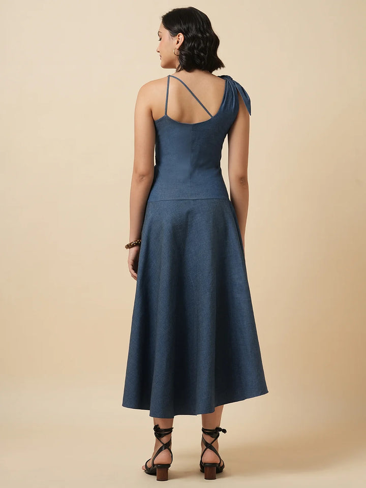 Blue Denim Dress with Slit