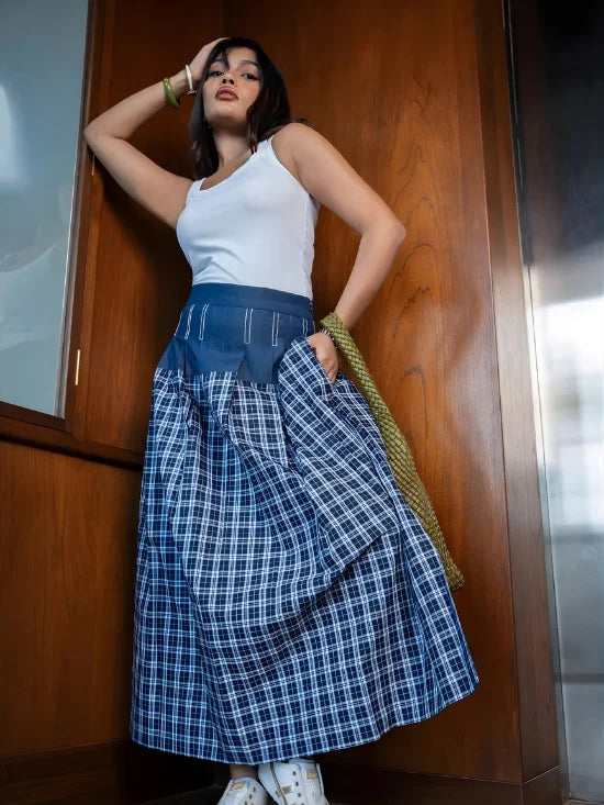 SKIRT WITH DENIM/CHECKS